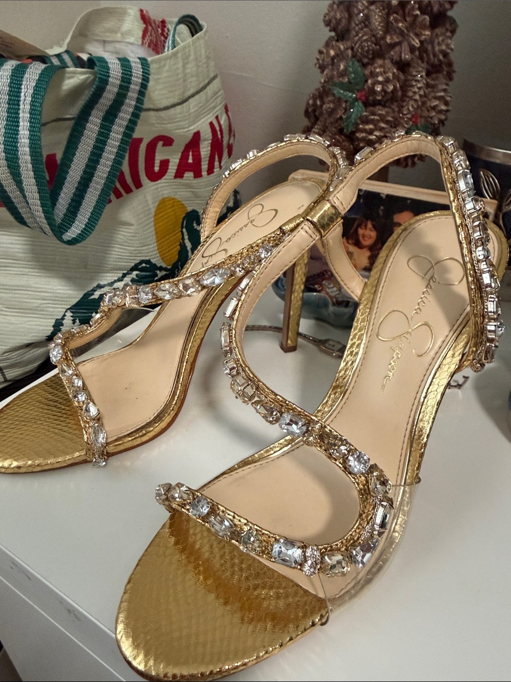 Jessica Simpson Gold Crystal-Strap High Heels - Picture 4 of 8